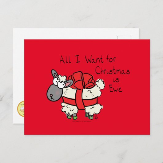 Carte Postale Drôle Vacances Mignonne Mouton de Noël Carton (Devant / Derrière)