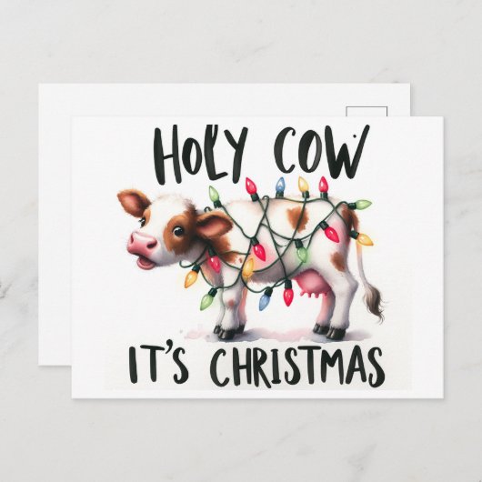 Carte Postale Drôle Vache de Noël Vache sainte C'est Noël (Devant / Derrière)