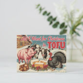 Carte Postale Drôle Vegan Végétarien de Noël Tofu (Debout devant)
