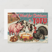 Carte Postale Drôle Vegan Végétarien de Noël Tofu (Devant / Derrière)