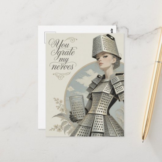 Carte Postale Drôle Vous Gratte Mes Nerfs Dame Râpe À Fromage (Devant/Arrière en situation)