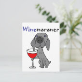 Carte Postale Drôle Weimaraner Chien Boire du vin rouge (Debout devant)