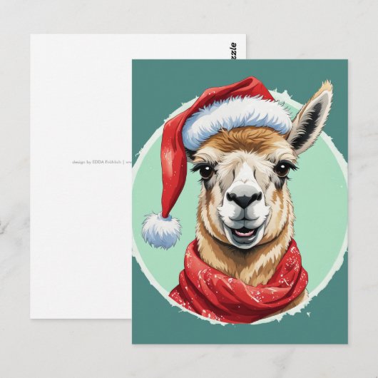 Carte Postale Drôles d'animaux pour Noël - Lama 1 (Devant / Derrière)
