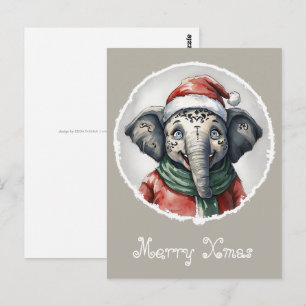 Carte Postale Drôles d'animaux - Spécial Noël - L'éléphant 2