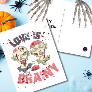 Carte Postale Drôles de Zombies L'Amour est Cérébral Halloween