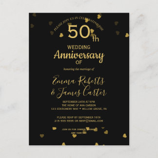 Carte postale du 50e anniversaire noir et or