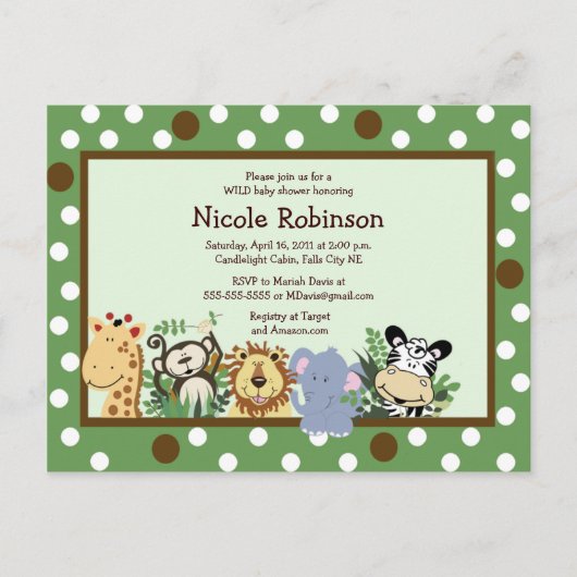 Carte postale du baby shower ZOO CREW Jungle (Devant)