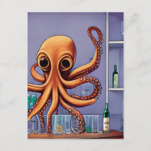 Carte postale du barman pieuvre