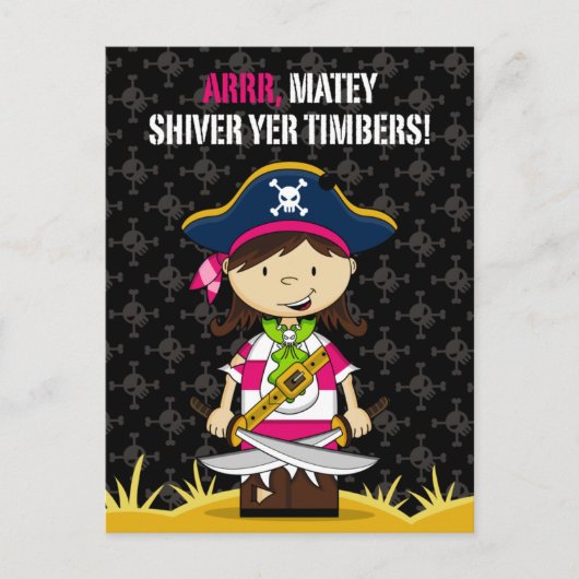 Carte postale du capitaine de pirate fille (Devant)