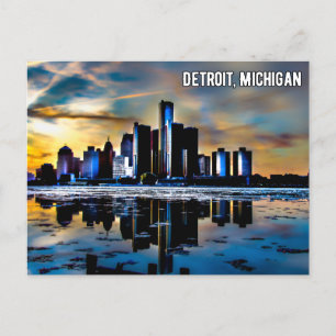 Carte postale du centre-ville de Detroit la nuit