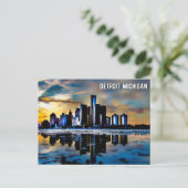 Carte postale du centre-ville de Detroit la nuit (Debout devant)