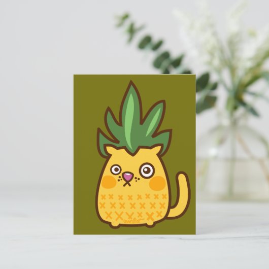 Carte postale du chat de Chananas à l'ananas (Debout devant)