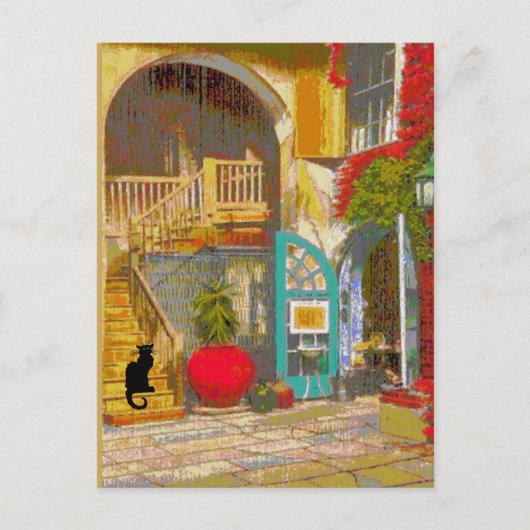 Carte postale du chat noir de la cour de la Nouvel (Devant)