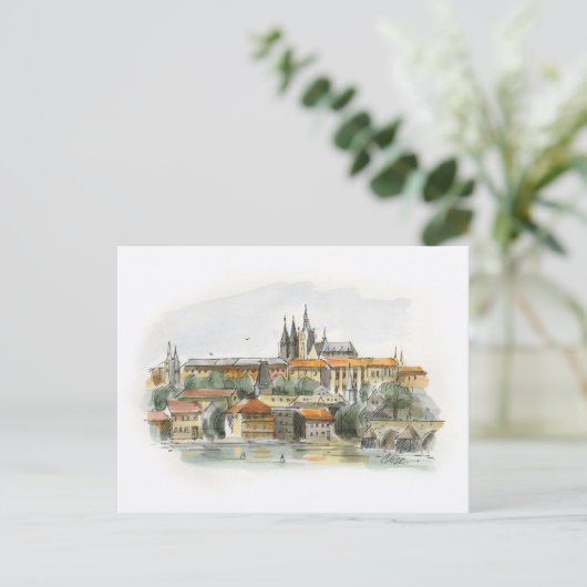 Carte postale du château de Prague (Debout devant)
