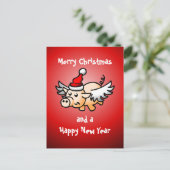 Carte postale du cochon de Noël volant (Debout devant)