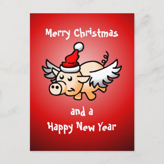 Carte postale du cochon de Noël volant (Devant)
