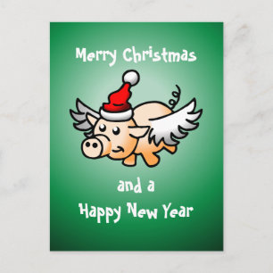 Carte postale du cochon de Noël volant