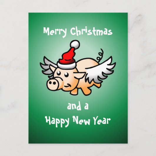 Carte postale du cochon de Noël volant (Devant)