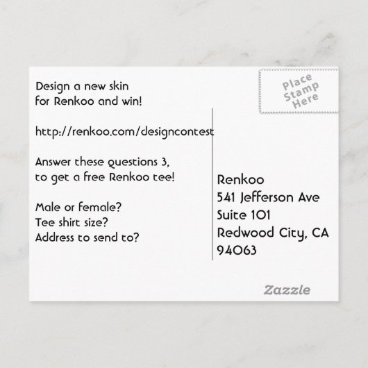 Carte postale du concours de design Renkoo (Dos)