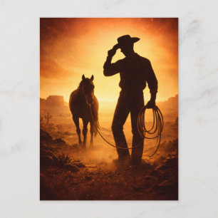 Carte postale du coucher de soleil du cow-boy de l