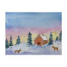 Carte postale du coucher de soleil hivernal