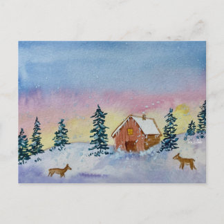 Carte postale du coucher de soleil hivernal
