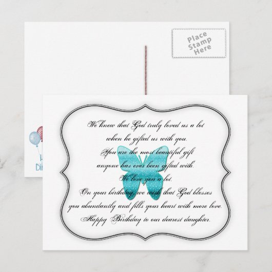 Carte postale du devis d'anniversaire de la fille (Devant / Derrière)