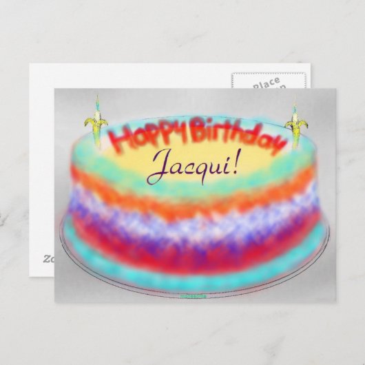 Carte postale du gâteau d'anniversaire de Jacqui (Devant / Derrière)