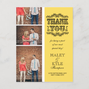 Carte postale du Mariage photo Jaune tendance Merc