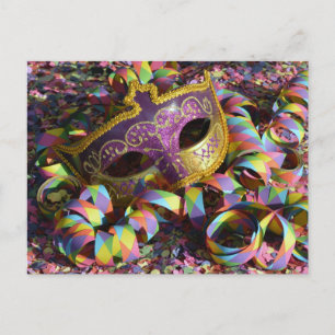 carte postale du masque de carnaval confetti