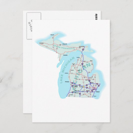 Carte postale du Michigan Interstate Map (Devant / Derrière)