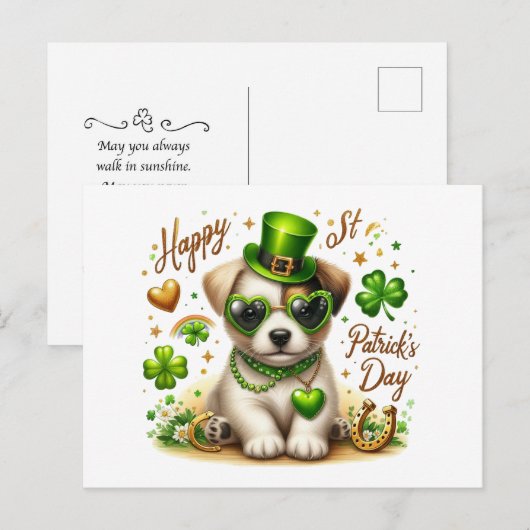 Carte postale du mignon St. Patrick's Day Chiot (Devant / Derrière)