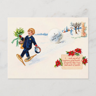 Carte postale du Nouvel An aux raquettes à neige v