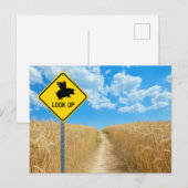 Carte postale du panneau du cochon volant (Devant / Derrière)