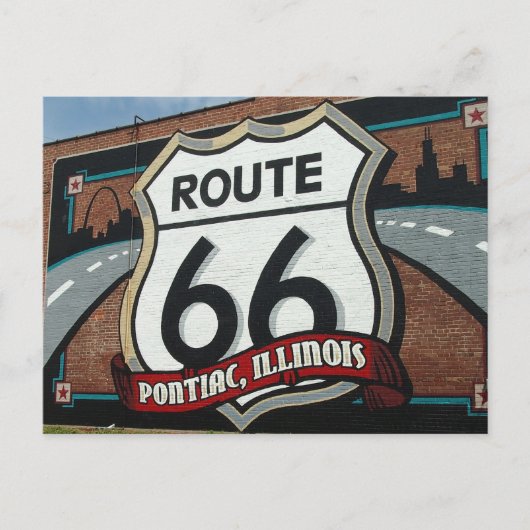 Carte postale du panneau Pontiac Illinois US Route (Devant)