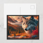 Carte postale du parc d'État Denali Wolf Sunset (Devant / Derrière)