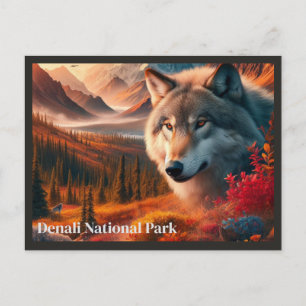 Carte postale du parc d'État Denali Wolf Sunset