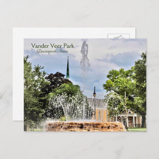 Carte postale du parc Vander Veer (Davenport, Iowa (Devant / Derrière)