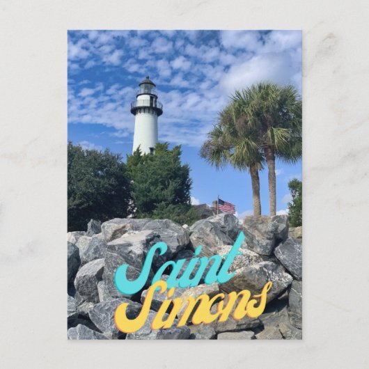 Carte postale du phare de Saint-Simons Island Beac (Devant)