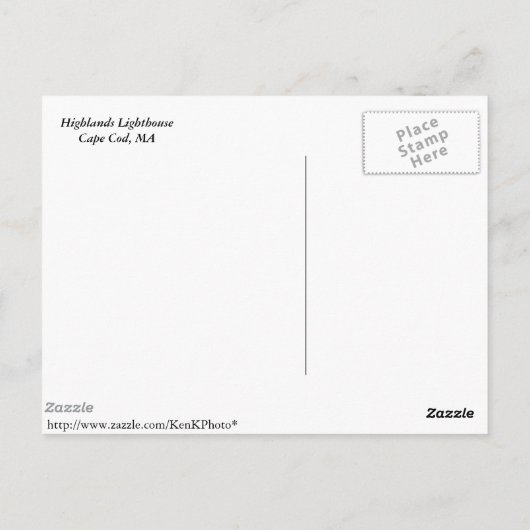 Carte postale du phare du cap Cod (Dos)