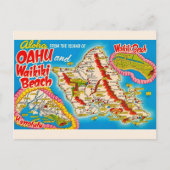 Carte postale du plan de la plage Wikiki d'Oahu (Devant)