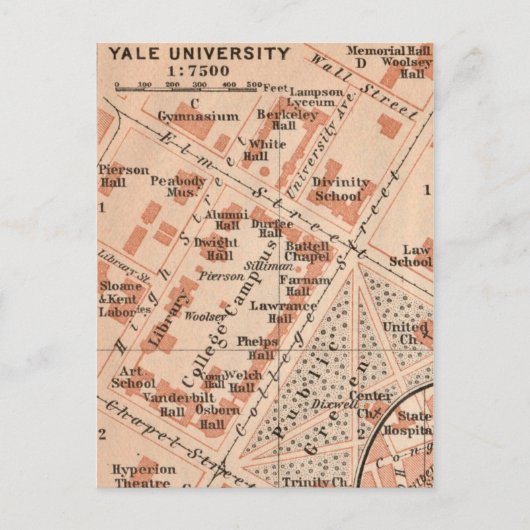 Carte postale du plan de l'Université Yale (Devant)