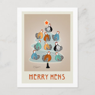 Carte postale du sapin de Noël des poules Joyeuses