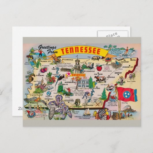Carte postale du Tennessee State Map (Devant / Derrière)