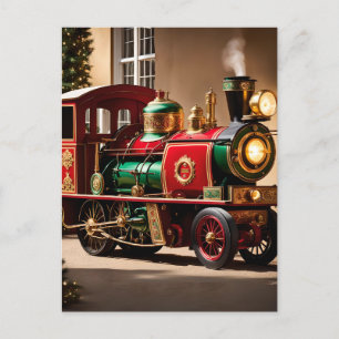 carte postale du train de Noël steampunk