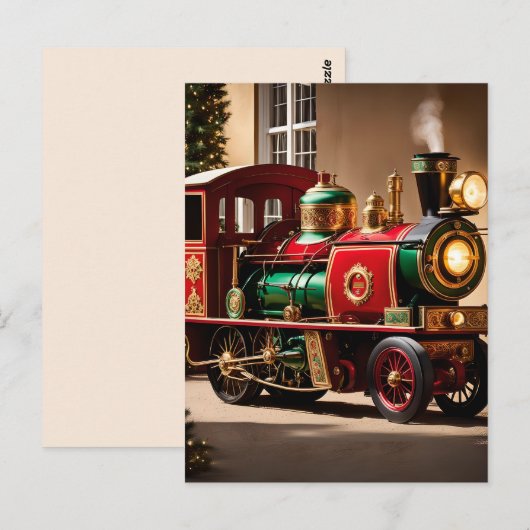 carte postale du train de Noël steampunk (Devant / Derrière)