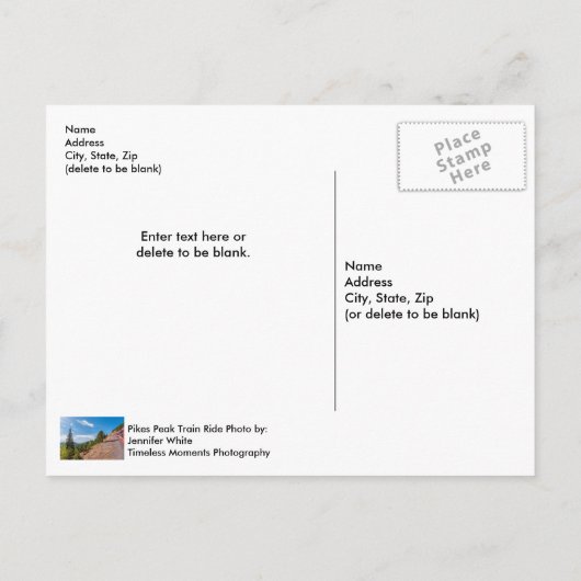 Carte postale du train du Pikes Peak (Dos)