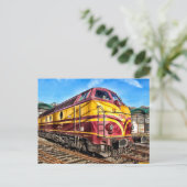 Carte postale du train Locomotive rouge et jaune (Debout devant)