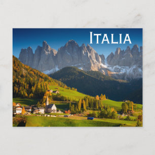 Carte postale du village de Dolomites avec le text