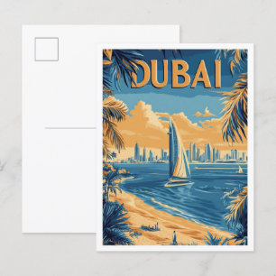 Carte Postale Dubaï EAU Art Vintage Illustration Voyage
